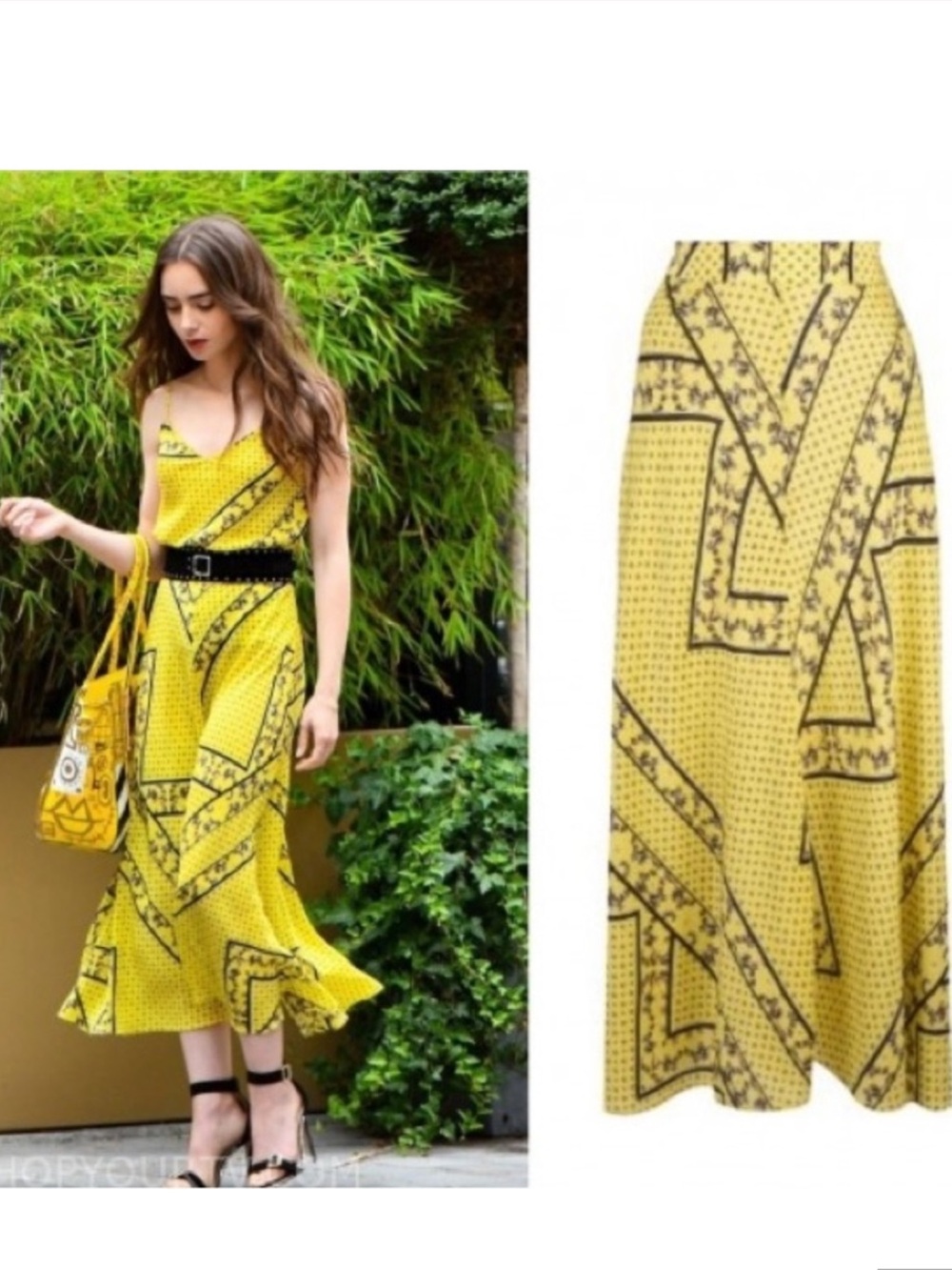 Ganni Yellow scarf mix Printed Midi Skirt FR40/L